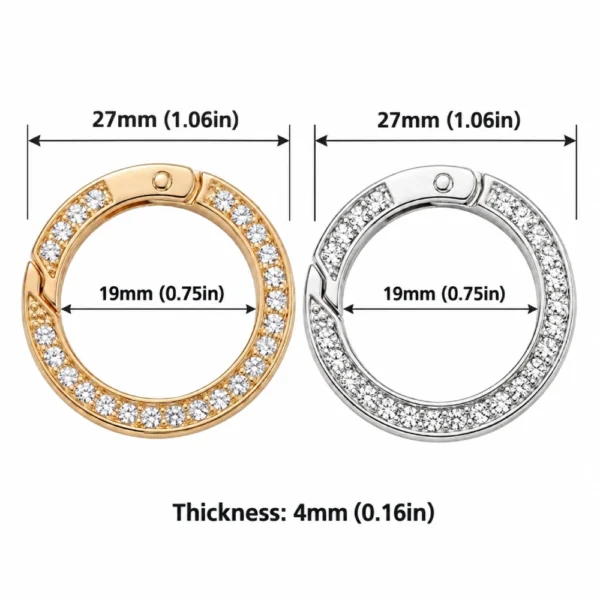 10 PCS 27mm Rhinestone Round Clasps – Gold & Silver