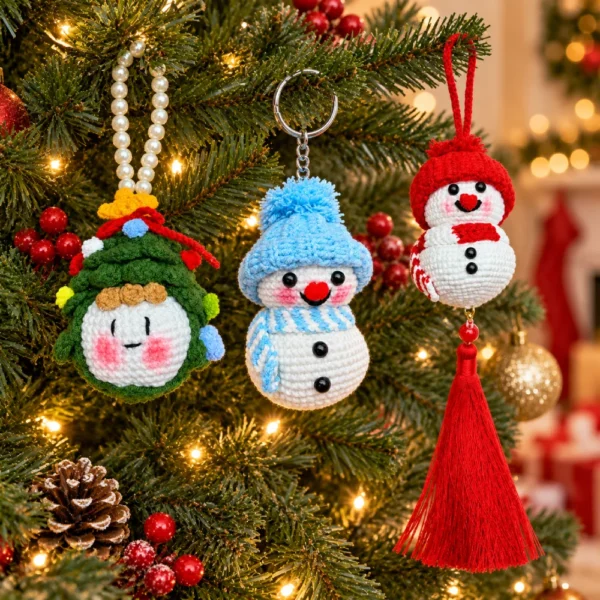 Handmade Crochet Christmas Ornaments & Keychains – 3 Styles