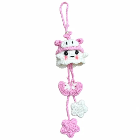 Handmade Crochet Pink Ghost Hanging Charm