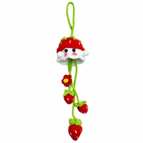 Handmade Crochet Strawberry Ghost Hanging Charm